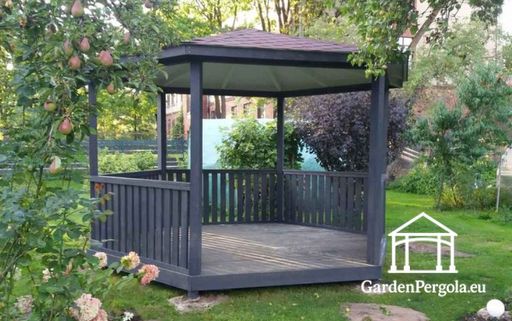Sešstūra Koka Lapene — Mājīga Dārza Lapene ar Grīdu un Pārklātu Jumtu - garden gazebo pergola