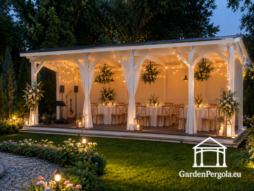 4x8 m koka lapene ar divslīpju jumtu - garden gazebo pergola