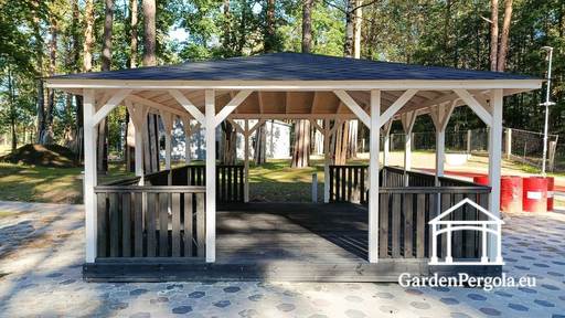 5x5 m Koka lapene — Plaša Dārza Lapene ar Grīdu un Divām Atvērtām Ieejām - garden gazebo pergola