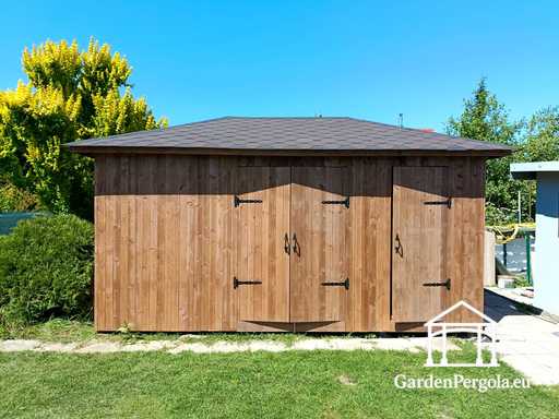 3x5.5 m Pielāgota Koka Dārza Noliktava — Plaša Uzglabāšanas Noliktava ar Platiem Dubultajiem Vārtiem - garden gazebo pergola