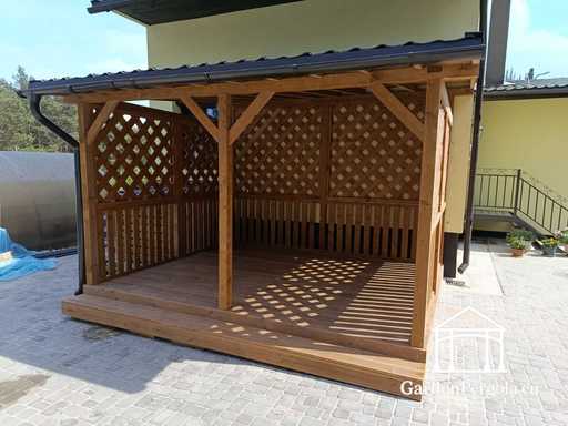 3x3.5 m dabiska koka mājas paplašinājums ar 1.3x1.3 m gaisa kondicioniera pārsegu - garden gazebo pergola