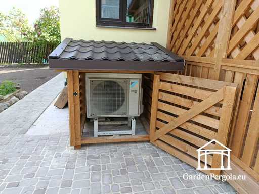 3x3.5 m dabiska koka mājas paplašinājums ar 1.3x1.3 m gaisa kondicioniera pārsegu