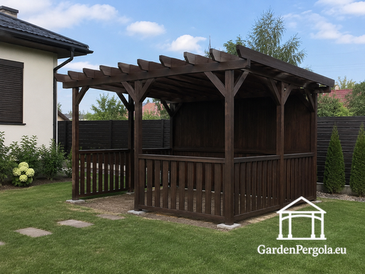 3x4 m tumši brūna koka pergola/lapene bez grīdas - garden gazebo pergola
