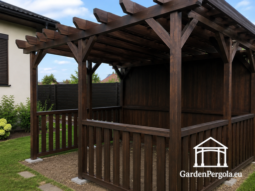 3x4 m tumši brūna koka pergola/lapene bez grīdas