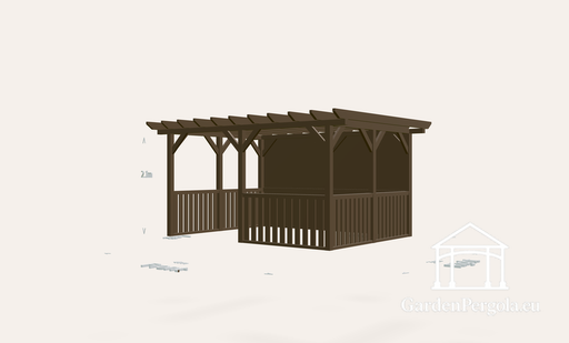 3x4 m tumši brūna koka pergola/lapene bez grīdas