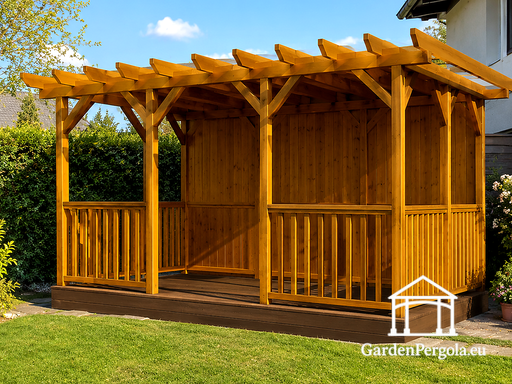 3x5 m zeltaina koka pergola ar grīdu