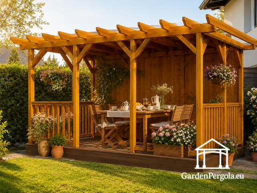3x5 m zeltaina koka pergola ar grīdu