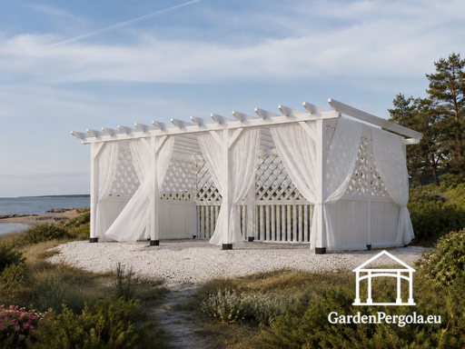 4x6 balta koka pergola bez grīdas