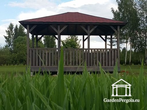 4x4.5 m tumši pelēka koka dārza lapene - garden gazebo pergola