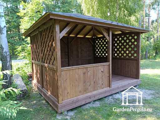 3x4 m Tumši brūna koka dārza lapene - garden gazebo pergola