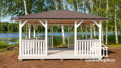 4x4.5 m balts koka dārza paviljons - garden gazebo pergola