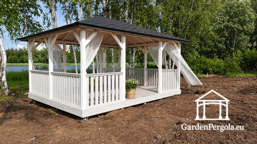 4x4.5 m balts koka dārza paviljons