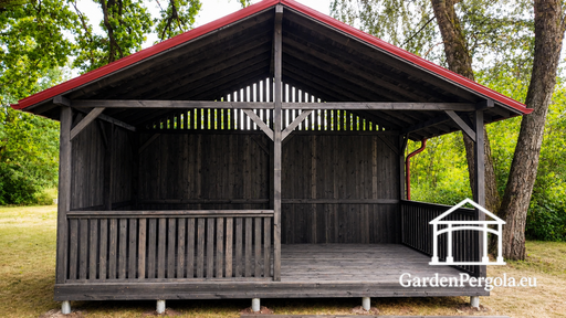 4x6 m Tumši Pelēks Koka Dārza Paviljons ar Metāla Jumtu - garden gazebo pergola