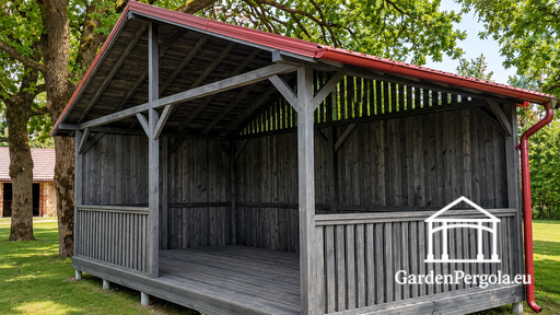 4x6 m Tumši Pelēks Koka Dārza Paviljons ar Metāla Jumtu