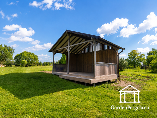 4x6 m Pelēks Koka Dārza Lapene ar Soli - garden gazebo pergola