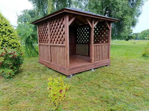 3×3 m Brūns Koka Dārza Lapene ar Grīdu - garden gazebo pergola