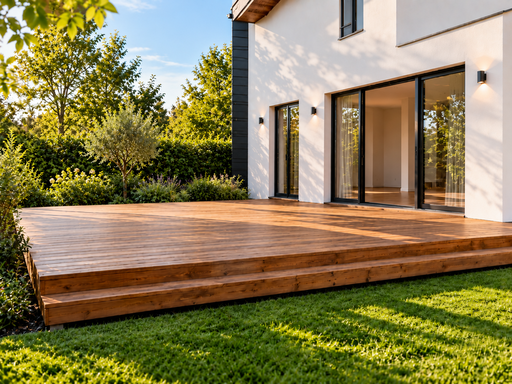 5 x 7 m dabīgā koka terase ar pakāpienu - garden gazebo pergola