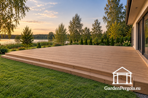 dabīga koka grīdas terase, pieejama izmēros līdz aptuveni 60 m² - garden gazebo pergola