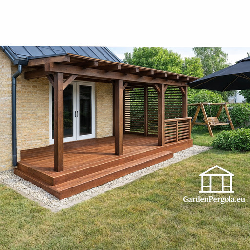 Tumši brūna izturīga nojumes piebūve 3x6m - garden gazebo pergola