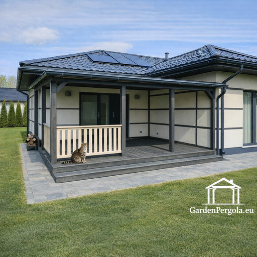 Premium tumši pelēka nojume ar metāla jumtu 4x6m - garden gazebo pergola